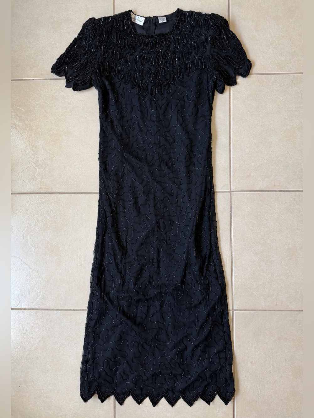 Vintage Laurence Kazar Black Silk Beaded Cocktail Dress Women's Sz M 80s 90s